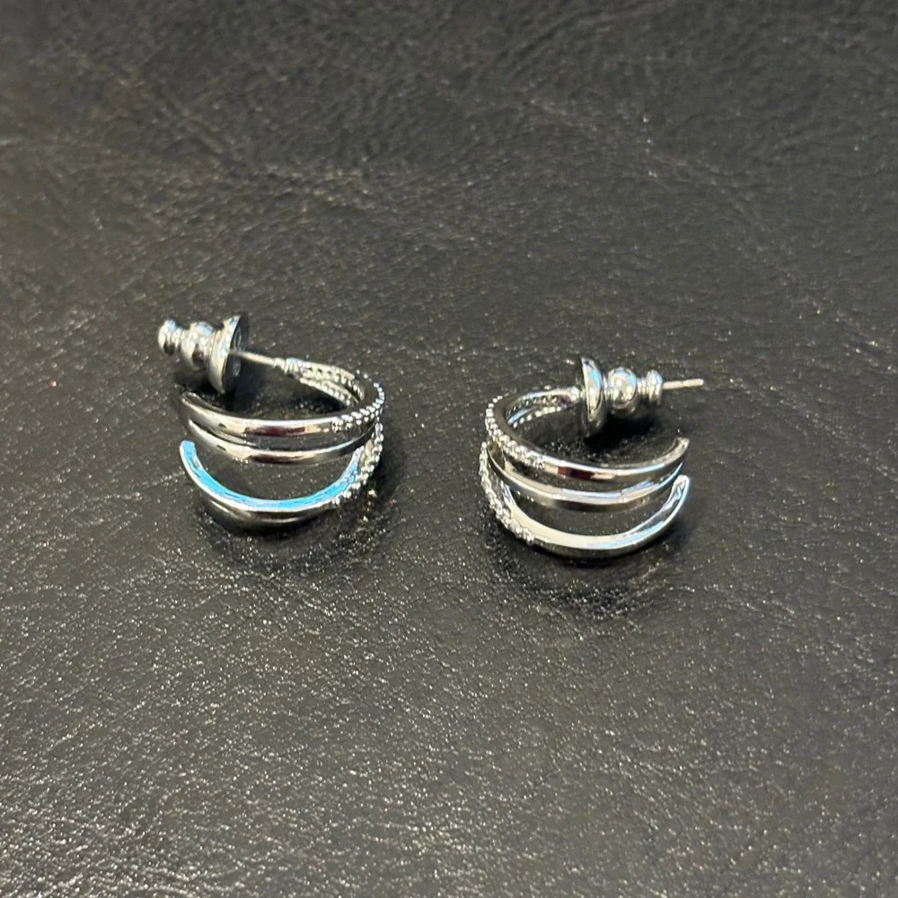 Olive & Piper Benji Silver Huggie Hoop Earrings Rhinestone